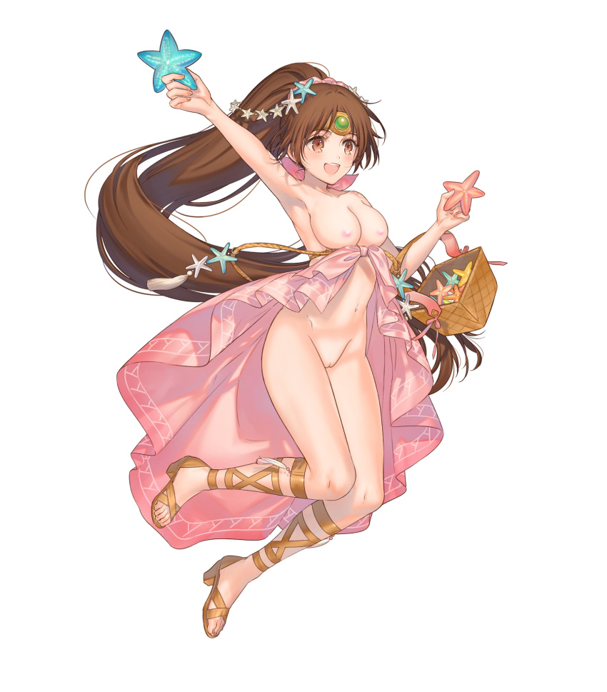 areolae arm_up armpits breasts brown brown_eyes brown_hair cute feet female female_only fire_emblem fire_emblem:_mystery_of_the_emblem fire_emblem:_shadow_dragon_and_the_blade_of_light fire_emblem_heroes full_body hair jumping kippu linde_(fire_emblem) linde_(summer)_(fire_emblem) long_hair medium_breasts nintendo nipples nude open_mouth pussy sandals smile solo starfish swimsuit teen toes very_long_hair