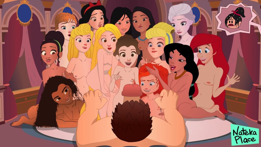 15girls 1boy 6+girls aladdin aladdin_(1992_disney_film) anna_(frozen) arabian ariel ariel_(the_little_mermaid) aurora_(sleeping_beauty) beauty_and_the_beast_(1991_film) belle_(beauty_and_the_beast) big_penis black_hair blonde_hair blue_eyes brave breasts brown_eyes brown_hair cinderella_(1950_film) cinderella_(disney) crossover dark-skinned_female dark_skin disney disney_princess elsa_(frozen) fa_mulan female frozen_(film) green_eyes light-skinned_male male merida moana moana_waialiki mulan multiple_females multiple_girls nateka_place native_american nipples nude penis pixar pocahontas pocahontas_(character) princess princess_jasmine ralph_(wreck-it_ralph) ralph_breaks_the_internet rapunzel red_hair reverse_gangbang royalty sleeping_beauty_(1959_film) snow_white_(disney) snow_white_and_the_seven_dwarfs_(1937_film) tangled tangled:_the_series the_little_mermaid the_little_mermaid_(1989_film) the_princess_and_the_frog tiana unseen_male_face vanellope_von_schweetz white_hair wreck-it_ralph