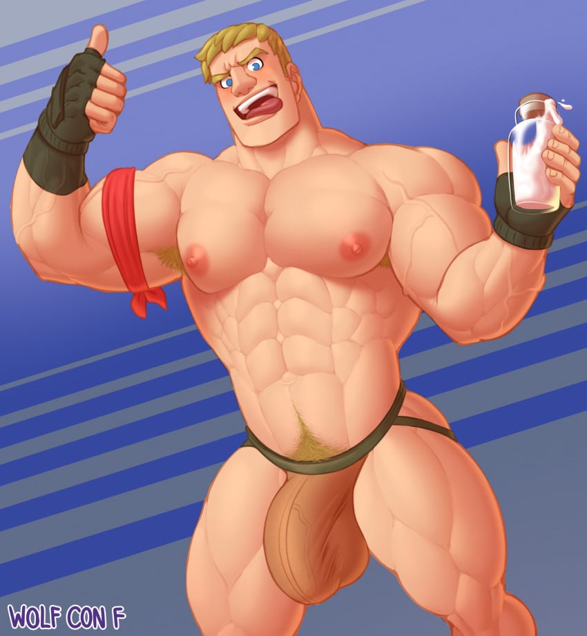 armpit_hair bara blonde_hair blue_hair blush bulge cum cum_in_jar cum_jar fingerless_gloves flaccid fortnite gay jockstrap jonesy_(fortnite) looking_at_viewer male male_only open_mouth pubic_hair solo tagme thumbs_up tongue tongue_out veins veiny_arms veiny_muscles veiny_penis wolf_con_f