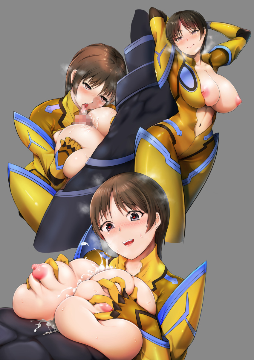 1boy1girl 1girls alternate_breast_size big_breasts bol_(artist) breasts brown_hair chiba_nagisa clothed_female code_geass cum cum_between_breasts ejaculation ejaculation_between_breasts faceless_male female huge_breasts large_breasts male male/female nipples nipples_visible_through_clothing paizuri short_hair solo_female straight