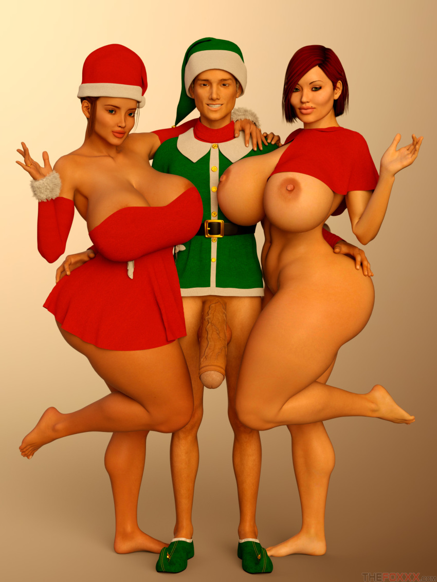 1boy 2girls 3d apple_butt ass big_ass big_breasts big_butt big_penis bisexual bisexual_(female) breasts bubble_ass bubble_butt busty christmas christmas_hat christmas_outfit cleavage curvaceous curvy curvy_body curvy_females curvy_figure curvy_hips dat_ass dialogue dick_deimpalerev fat_ass female ffm ffm_threesome gigantic_ass gigantic_breasts hips huge_ass huge_breasts huge_butt huge_cock human hyper_ass hyper_breasts hyper_butt hyper_penis large_ass large_breasts large_penis larger_female light-skinned_female light-skinned_male light_skin male mature mature_female mature_male mature_woman mostly_nude naked nipples nude original_character original_characters penis rachel_dumass round_ass roxy_zukdek santa_hat short_hair skinny skinny_male straight straight_hair thefoxxx thick_ass thick_legs thick_lips thick_thighs voluptuous watermark wide_hips