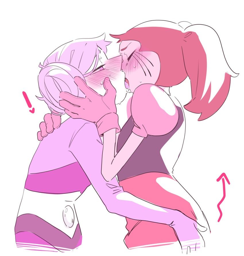 bedroom_eyes blush closed_eyes female female_only flexible french_kiss gyger_been hand_on_ass hand_on_head heart kissing looking_at_another making_out midriff passionate_kiss pink_pearl_(steven_universe) saliva spinel_(steven_universe) steven_universe sweat tagme tongue yuri