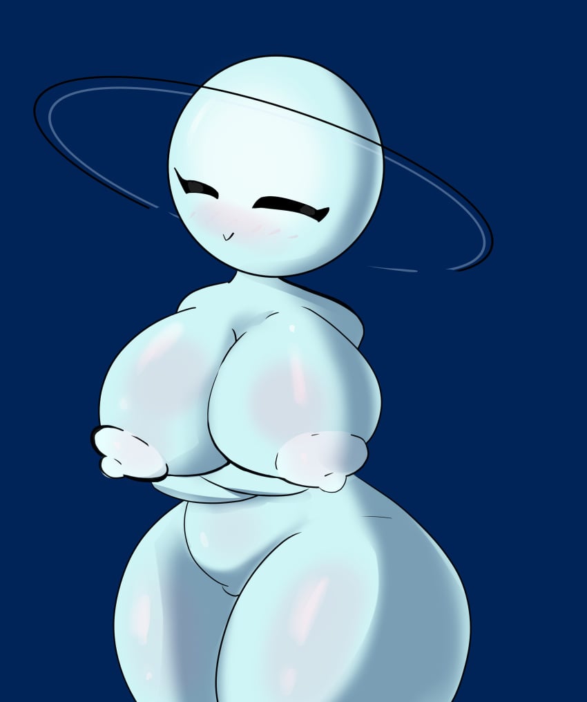 1girls blue_body breasts female female_only kenimynous planet planethumans rings smiling uranus uranus_(planet) white_nipples