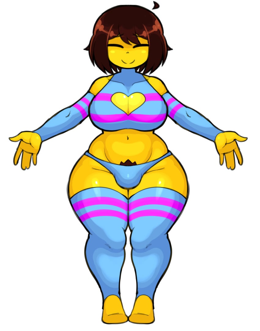 bulge cleavage_cutout frisk frisk_(undertale) futa_only futanari heart_cutout hi tagme thick_thighs thighhighs touselkie transparent_background undertale