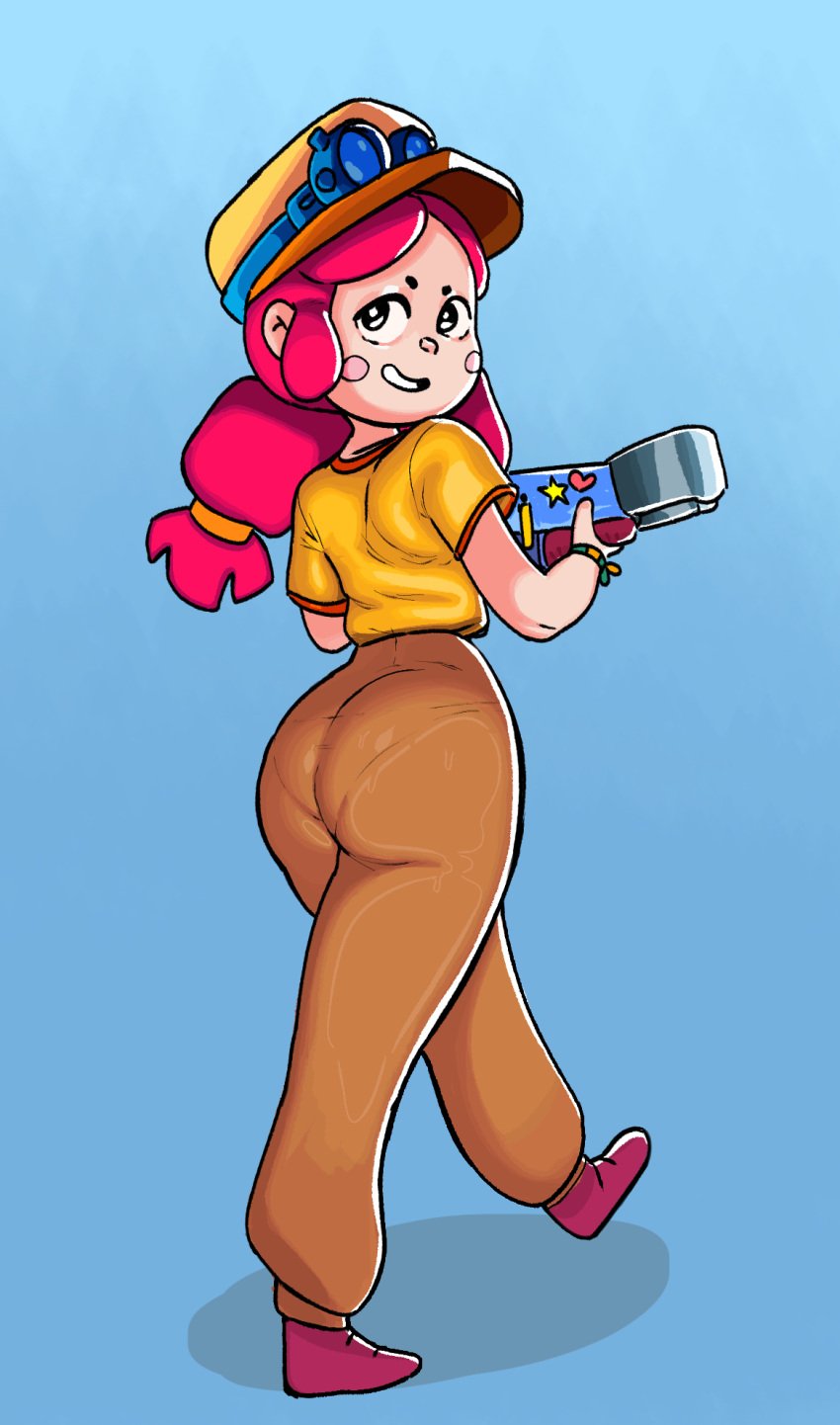 1girls back_view brawl_stars hat jessie_(brawl_stars) panties_visible_through_clothing red_eyes thick_ass thick_thighs