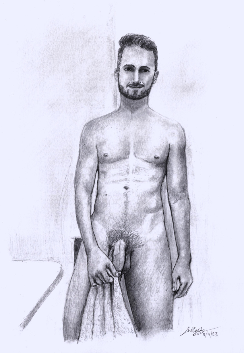 birthday_suit gay gay_male hand_drawn handdrawn handdrawn_art male male_only naked naked_male nude nude_male pencil pencil_(artwork) pencil_sketch self_upload sketches_by_adab towel_boy towel_only