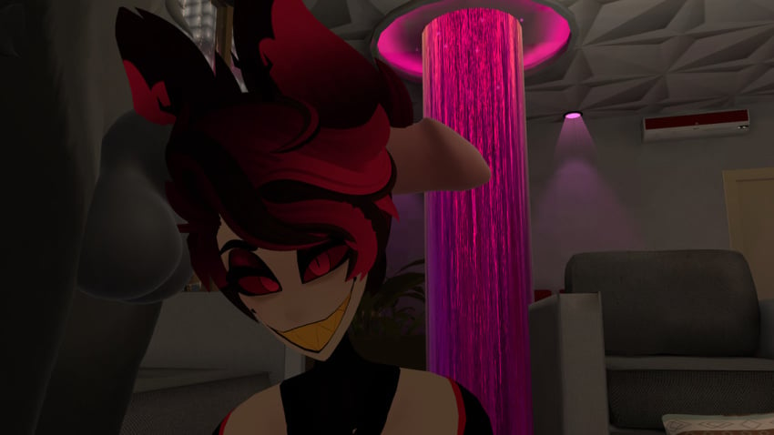 2boys 3d alastor_(hazbin_hotel) deer deer_ears demon ear_penetration femboy fuckmeat_vr furry grey_fur male penis red_hair skull_flossing tongue vrchat yaoi