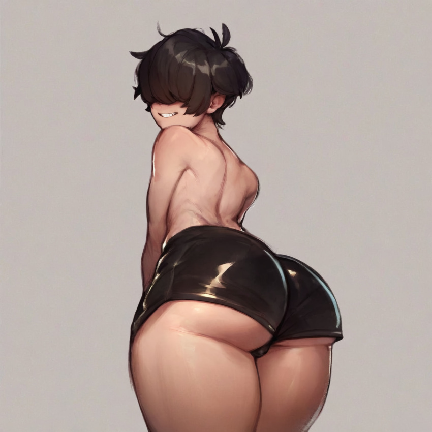 ai_generated ass ass_focus booty booty_shorts dat_ass gay goth goth_femboy huge_ass otoko_no_ko presenting_ass solo solo_focus twink yaoi