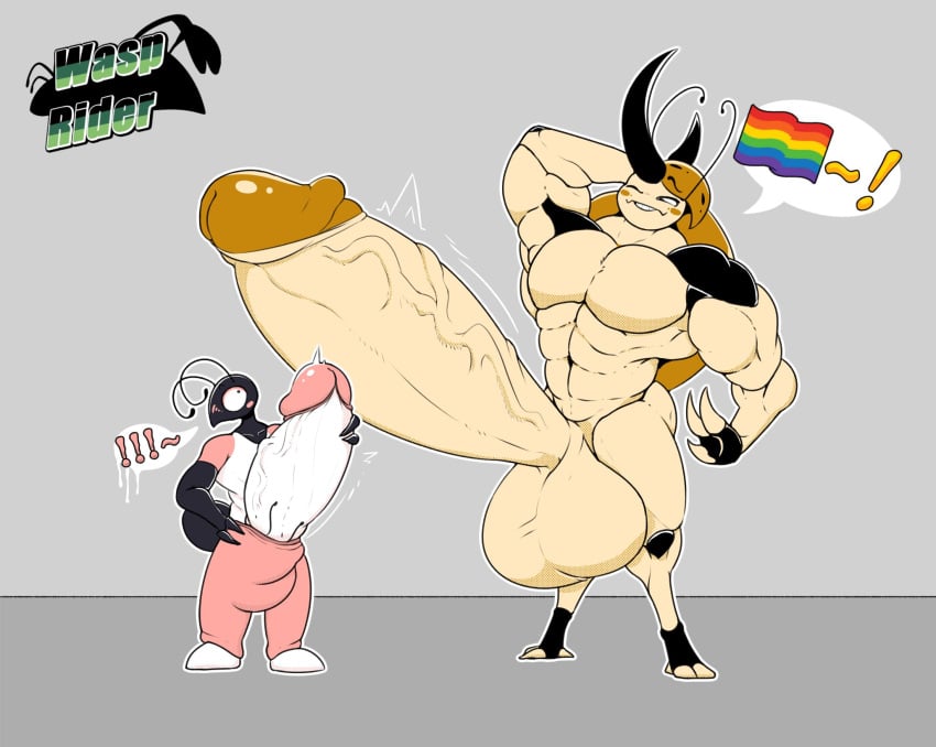 abs ant anthro arthropod beetle biceps big_bulge big_muscles big_penis black_body bottomwear bulge clothing duo elisalevin genitals hercules_beetle hi_res huge_cock huge_muscles hymenopteran hyper hyper_genitalia hyper_muscles hyper_penis imminent_sex insects lgbt_pride male male/male mostly_nude muscular muscular_male oversized_bottomwear oversized_clothing oversized_pants pants pecs penis pride_colors rainbow_flag rainbow_pride_flag rainbow_symbol rhinoceros_beetle scarabaeid shaded shirt short_male simple_shading size_difference t-shirt topwear wardrobe_malfunction