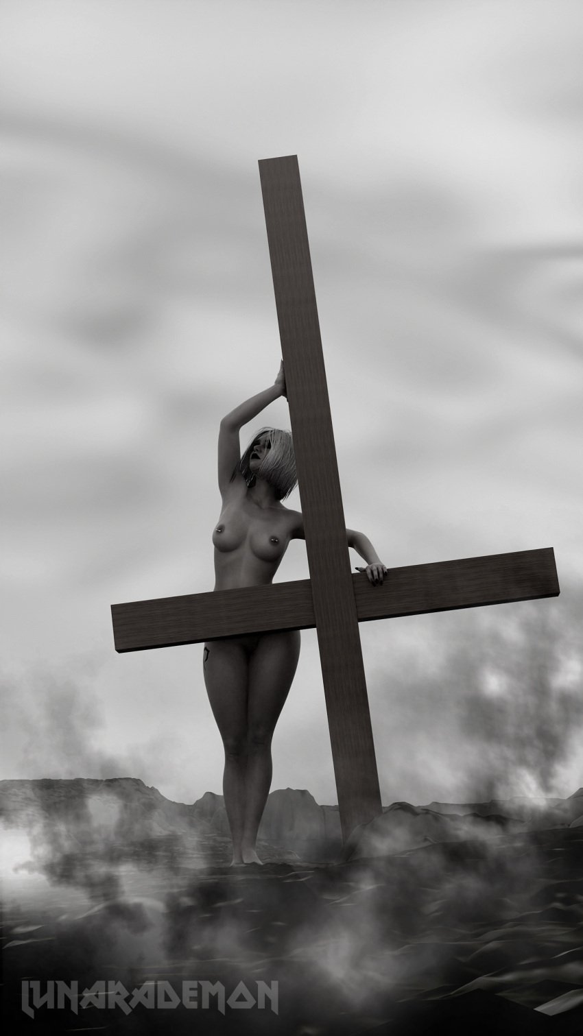 3d 3d_(artwork) breasts crucifix dbd dead_by_daylight hips lunarademon naked nature outdoors sable_ward tattoo