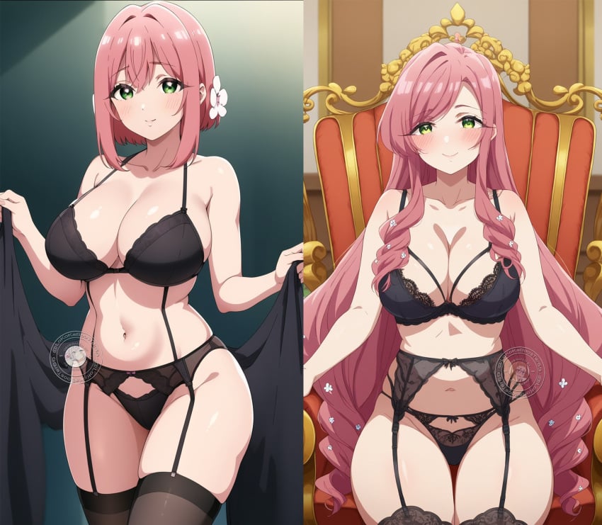 100_kanojo ai_generated big_breasts black_bikini black_lingerie black_panties hanazono_hahari hanazono_hakari lokokabooster69 pink_hair tagme the_100_girlfriends_who_really_really_really_really_really_love_you twitter_link