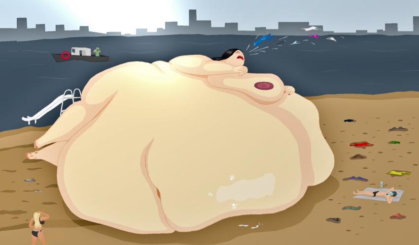 bbw beach belly big_belly bloated_belly burping_up_clothes fat fat_female giantess gluttony huge_belly hyper hyper_belly immobile lawnmoverman morbidly_obese morbidly_obese_female obese obese_female overweight overweight_female ssbbw stuffed_belly stuffing swallowed_whole vore