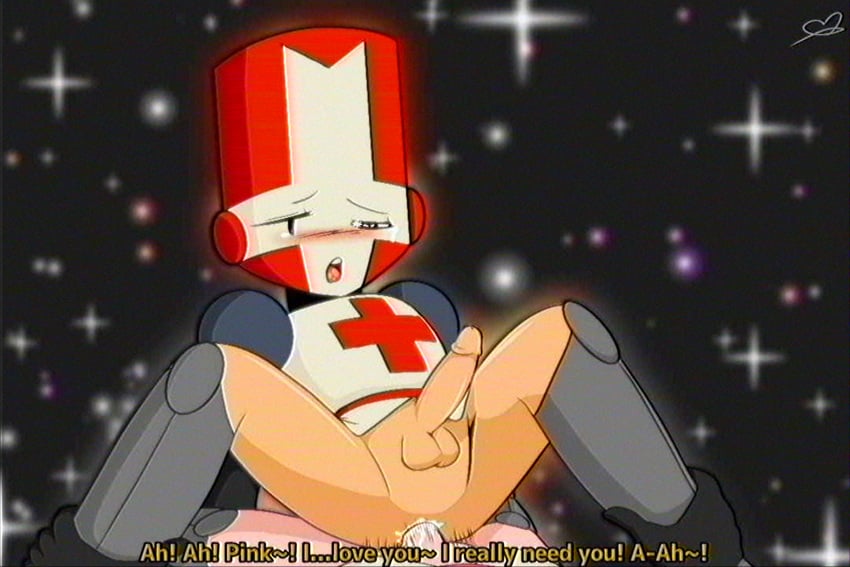 big_head black_background castle_crashers kokoro_hatsaru male_only newgrounds pink_knight red_knight_(castle_crashers) soft_focus sparkles subtitles toony