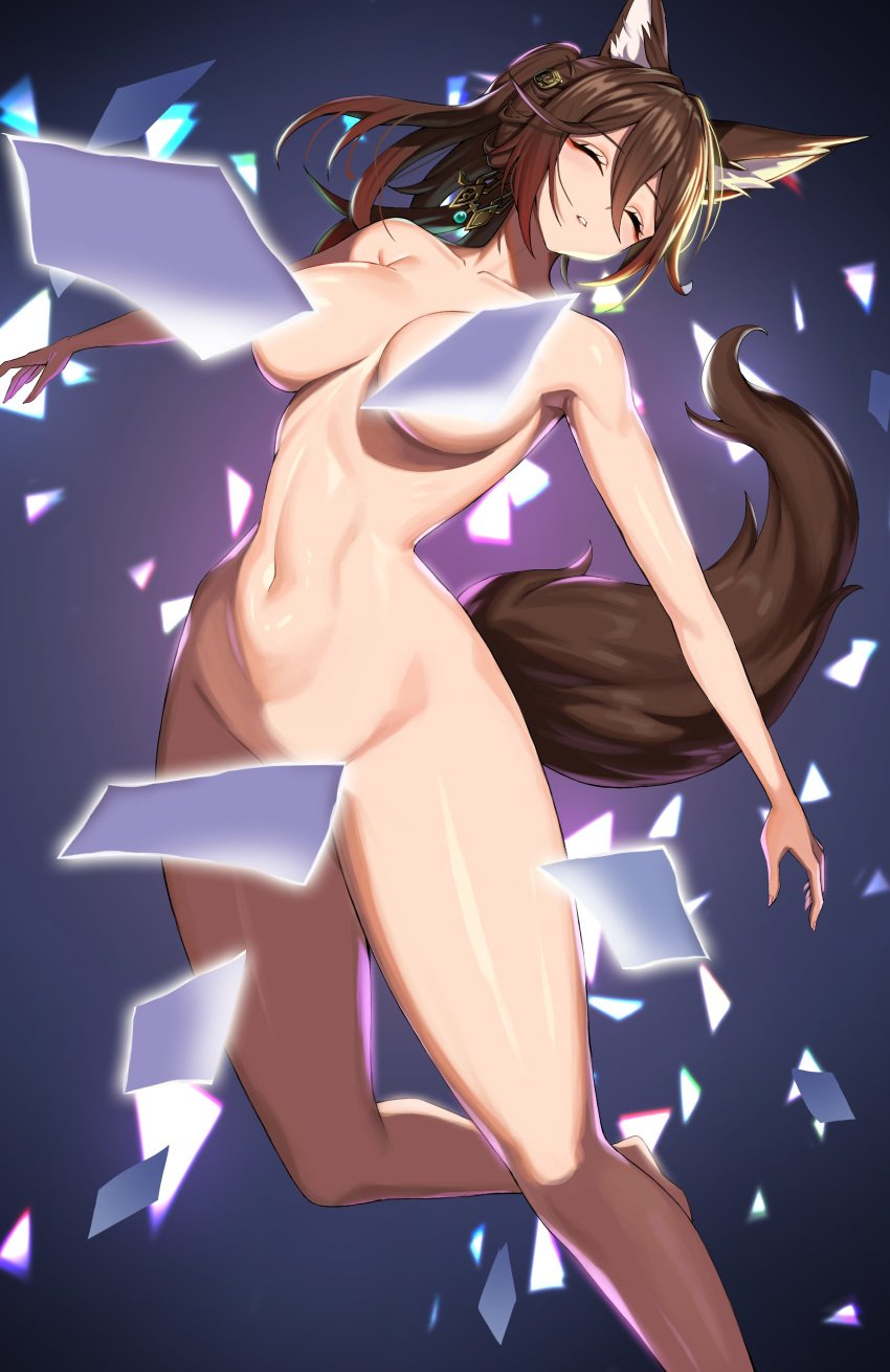 brown_hair closed_eyes completely_nude convenient_censoring fox_ears fox_girl honkai:_star_rail nude tagme tingyun_(honkai:_star_rail) wangjook_(wj)