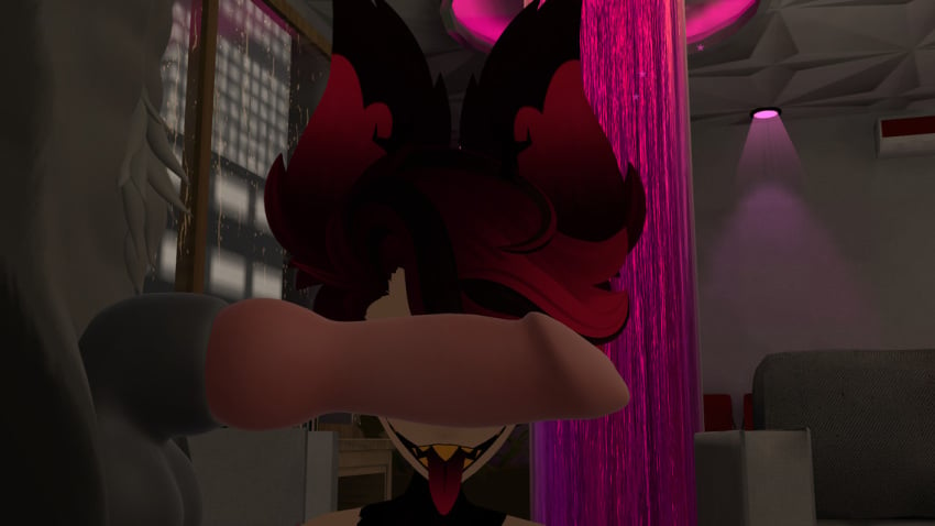 2boys about_to_fuck alastor_(hazbin_hotel) big_penis cant_see_the_haters deer deer_ears demon dog_penis femboy furry knot penis penis_on_face red_hair sissy tongue tongue_out vrchat werewolf yaoi