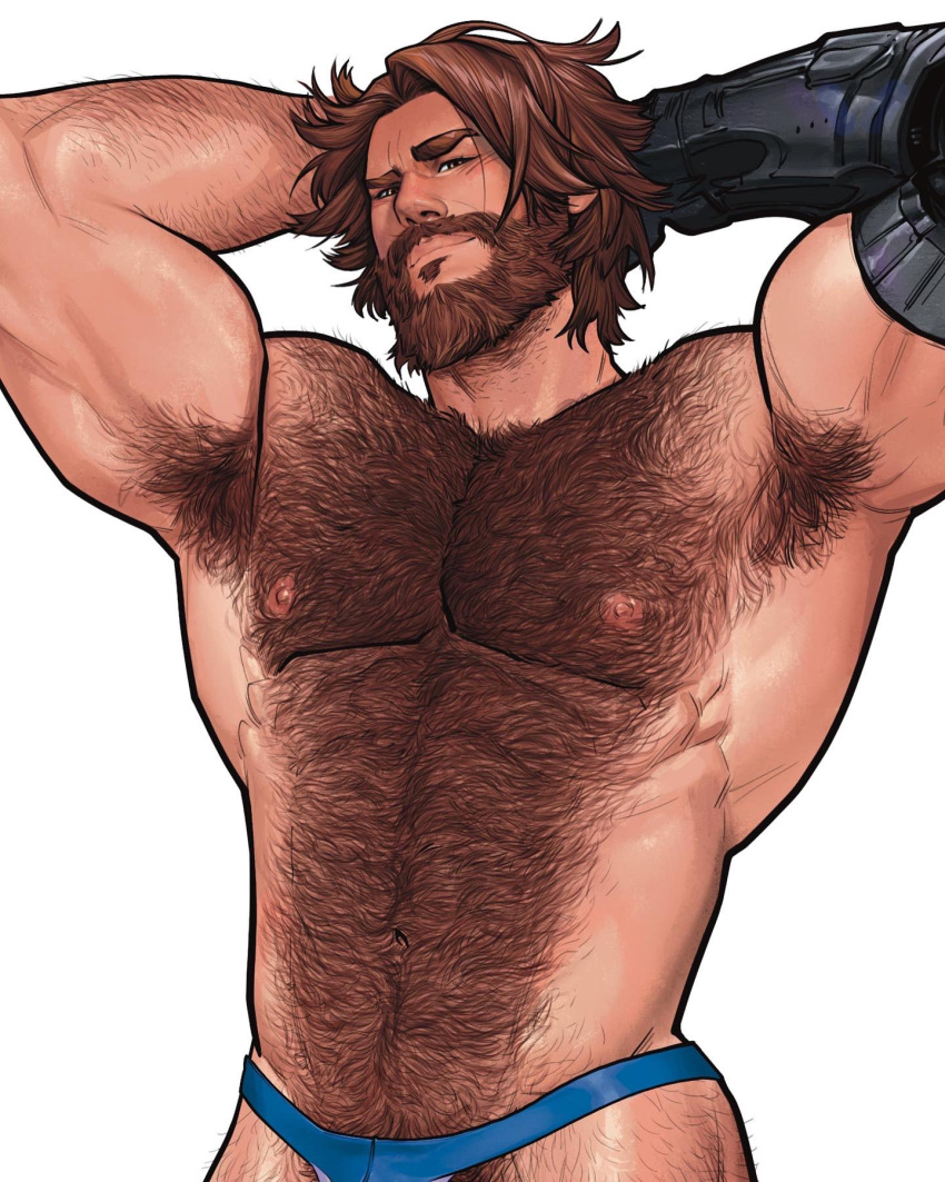 blake_alexander_art cole_cassidy hairy_chest hairy_male male male_only muscular_male overwatch overwatch_2 thong thong_only underwear underwear_only