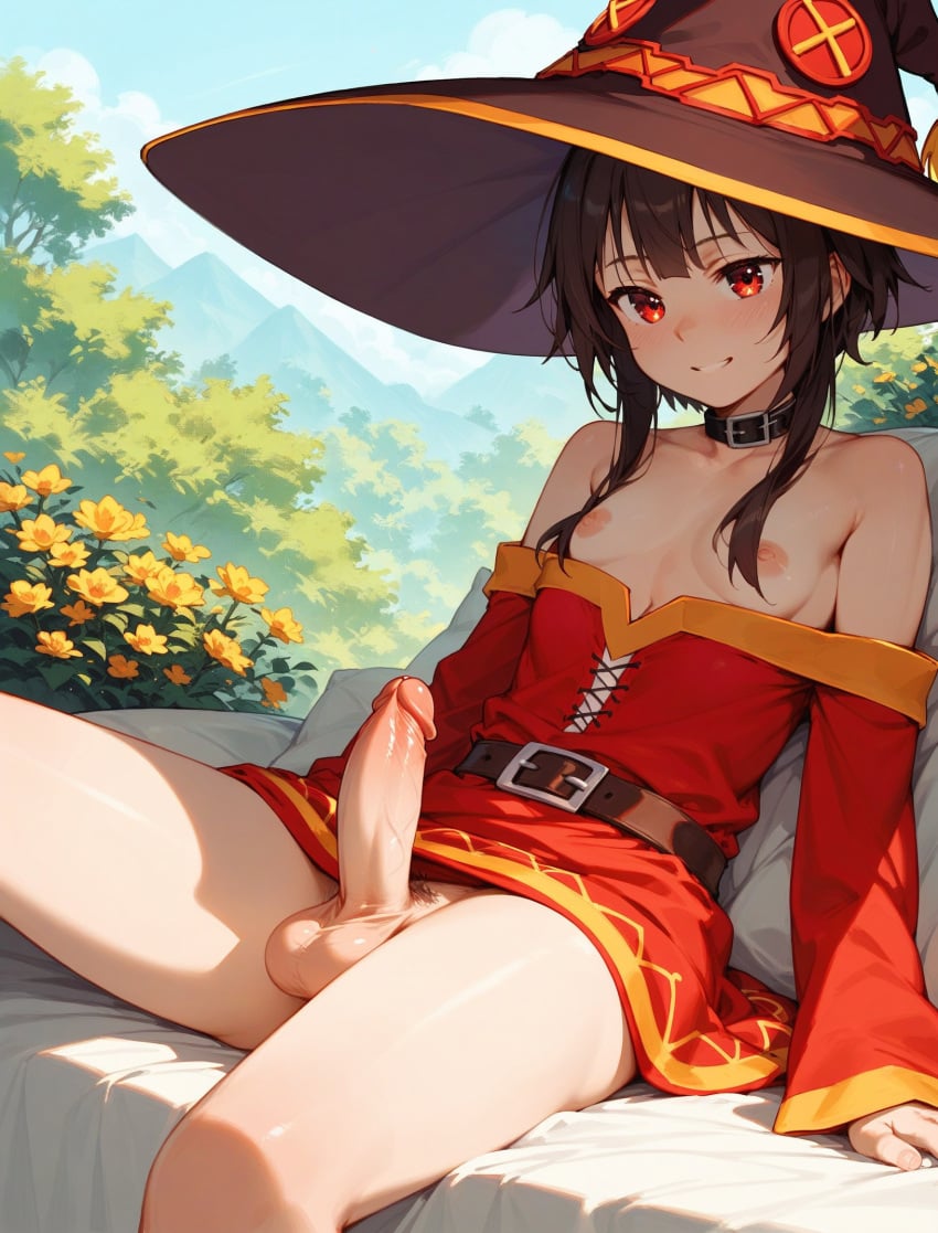 1futa ai_generated dickgirl futanari megumin penis reclining small_breasts