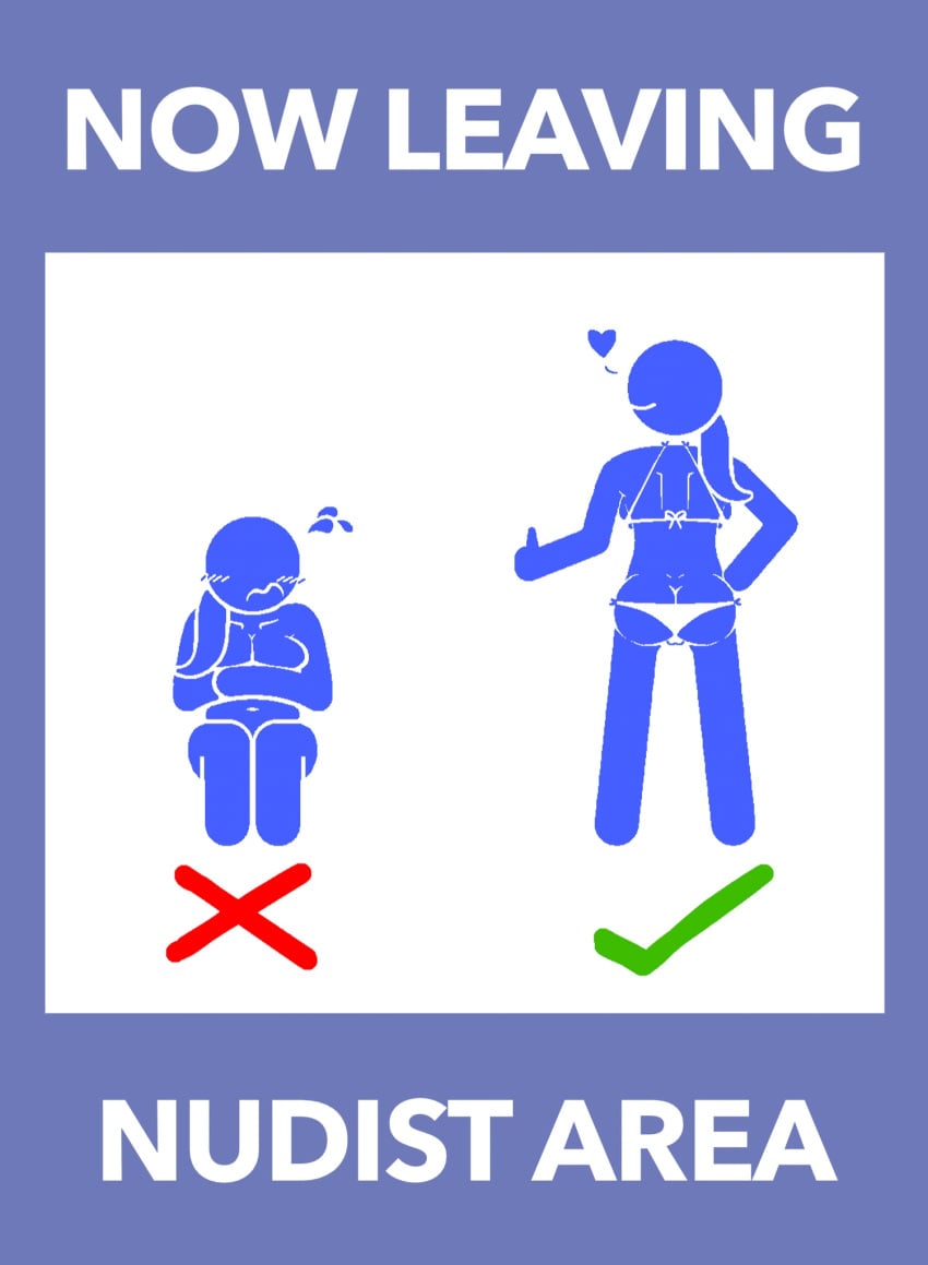 back_view backboob blush blush_lines bra clothed clothed_female covering_breasts embarrassed embarrassed_female embarrassed_nude_female looking_back n1_1ck panties pictogram pictographics sitting sweating thumbs_up warning_sign warning_sign_person