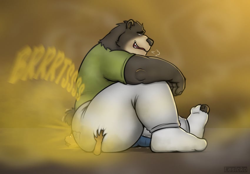 anthro ass bear big_butt big_dom_small_sub bodily_fluids butt_crush clothed clothing crush dominant duo facesitting fart fart_cloud fart_fetish farting_on_another farting_on_face footwear gassy hi_res holding_butt lesicko lying male male/male mammal musk musk_clouds on_back sitting_on_another size_difference slightly_chubby slightly_chubby_anthro slightly_chubby_male smelly socks sweat sweaty_bottomwear sweaty_butt sweaty_clothing sweaty_pants thick_thighs