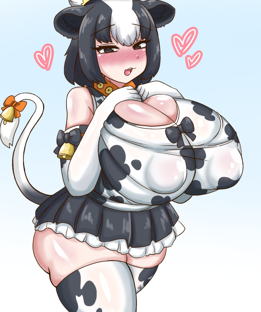 1girls big_breasts big_thighs blush breasts busty cow_print female female_only giant_breasts gigantic_breasts holstein_friesian_cattle_(kemono_friends) huge_breasts huge_thighs kemono_friends large_breasts large_thighs massive_breasts sangchussam thick_thighs thighs voluptuous