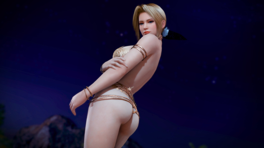 3d blonde_hair blue_eyes bubble_butt curvaceous curvy dancer dead_or_alive hand_on_arm helena_douglas large_ass large_breasts looking_at_viewer looking_down_at_viewer looking_over_shoulder martini_(outfit) ukaxsan voluptuous