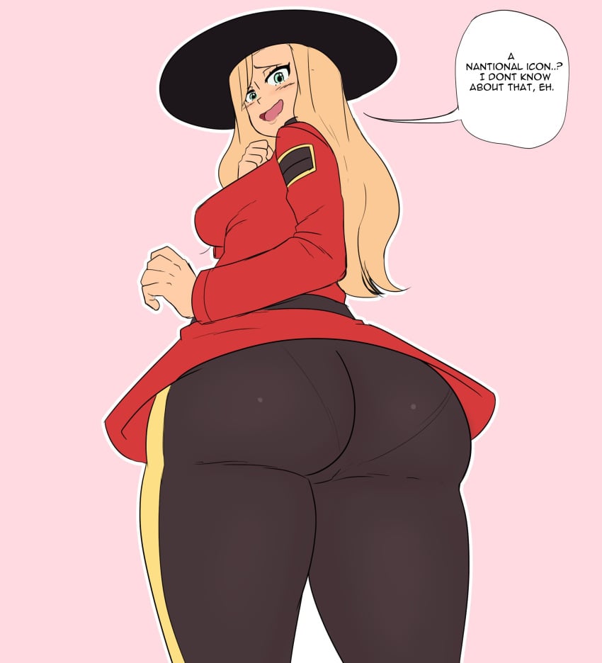 1girls absurd_res ass big_ass blonde_hair blue_eyes bottom_heavy bottomwear calgary_callie canada canadian clothed clothing female green_eyes hat headwear human long_hair mountie original original_character outerwear pale_skin pantylines park_ranger police rcmp royal_canadian_mounted_police solo speech_bubble standing text thick_thighs tight_pants topwear uniform zeromomentai