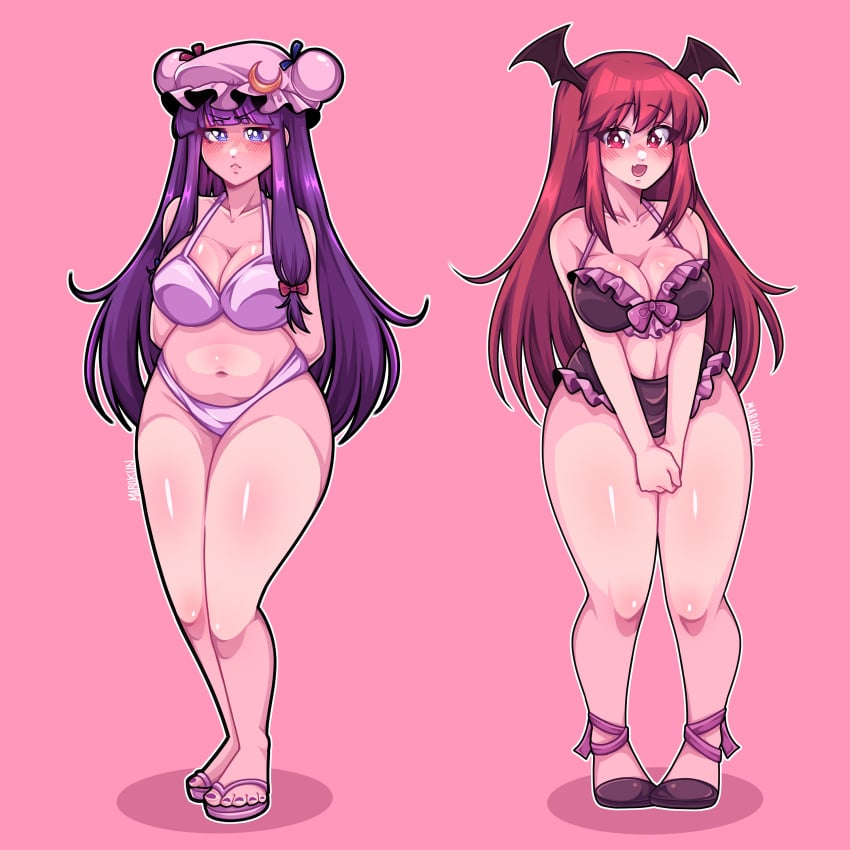 2females 2girls big_breasts breasts cleavage koakuma long_hair marukunart patchouli_knowledge succubus touhou touhou_project