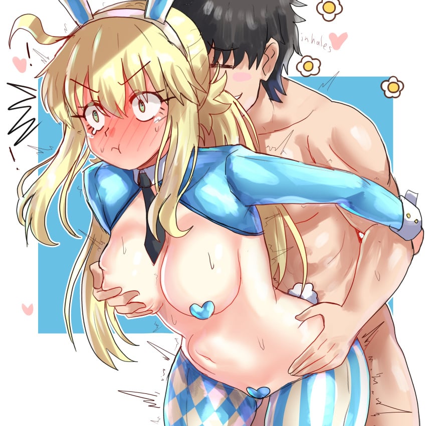 1boy 1girls artoria_caster_(fate) artoria_caster_(swimsuit)_(fate) artoria_caster_(swimsuit)_(second_ascension)_(fate) artoria_pendragon artoria_pendragon_(caster) blonde_hair blush blush_lines blushed blushing blushing_female blushing_male breast_grab breasts bunny_ears bunnysuit dubious_consent ebora fate/grand_order fate_(series) female fujimaru_ritsuka_(male) grabbing_another's_breast grabbing_breasts grabbing_from_behind green_eyes hi_res implied_anal implied_sex long_hair maebari male male_penetrating master master_and_servant medium_breasts pasties penetration questionable_consent reverse_bunnysuit servant servant_(fate) sex stomach_bulge surprise surprise_anal surprise_buttsex surprise_sex surprised surprised_expression surprised_face surprised_look sweat sweating sweaty sweaty_belly sweaty_breasts sweaty_face youngmanisdown