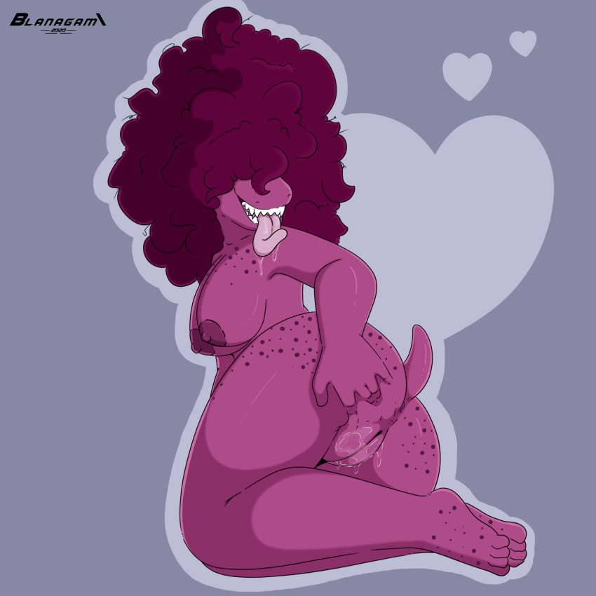 1:1 afro anthro areola ass big_hair blanagami bodily_fluids breasts deltarune drooling eyes_covered female freckles genital_fluids genitals hair heart hi_res holding_butt long_tongue nipples non-mammal_breasts nude presenting presenting_hindquarters presenting_pussy purple_areola purple_body purple_skin pussy pussy_juice reptile saliva scalie sharp_teeth short_tail simple_background solo spread_butt spreading susie_(deltarune) teeth tongue tongue_out video_games wide_hips