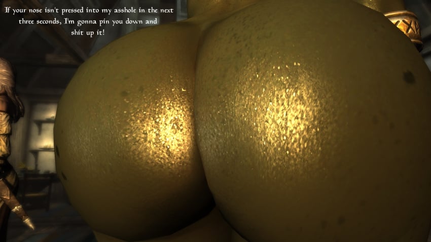 ass butt erzebet erzebet_(artist) facesitting female freckles ghora green_skin huge_ass imminent_rape mole orc orc_female pov presenting_hindquarters rape rimming skyrim sweat sweaty