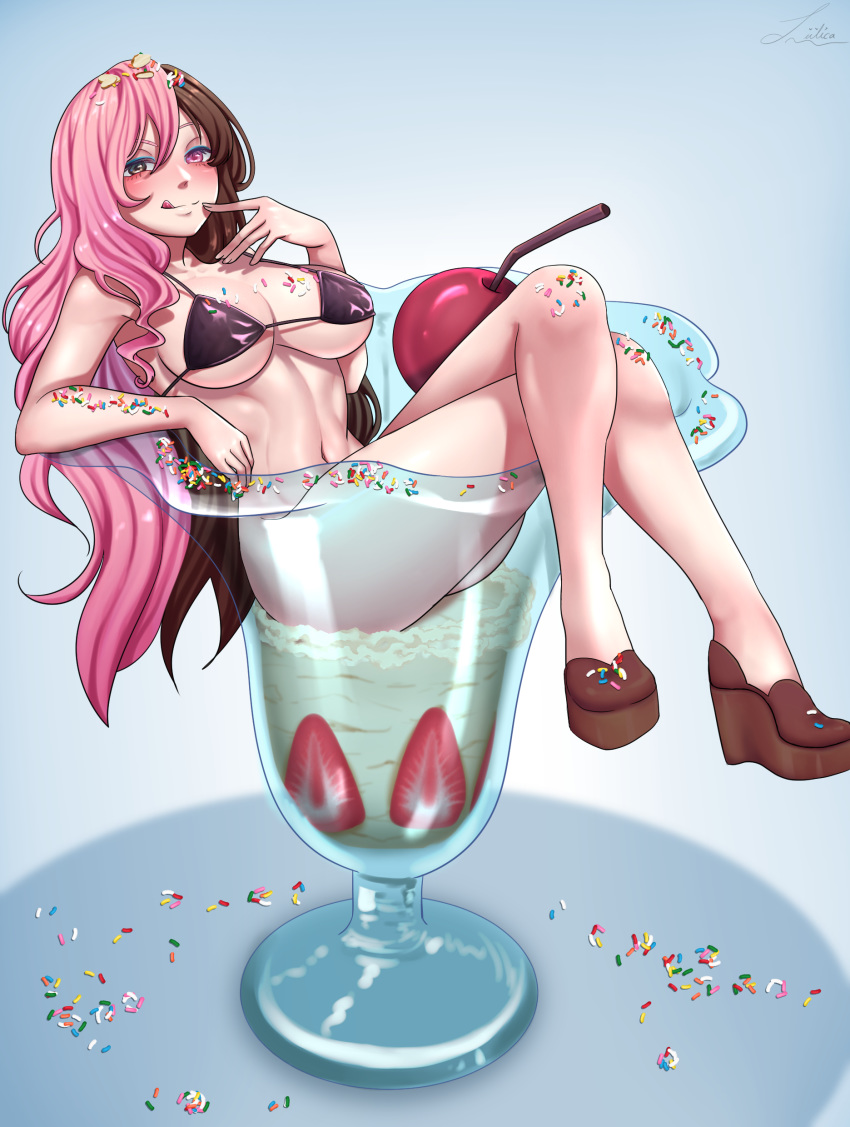 bikini heels ice_cream liilica multicolored_hair neo_(rwby) rwby