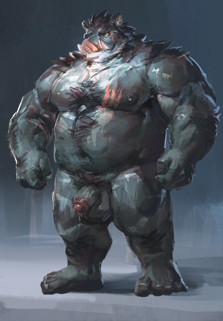 2020 anthro balls belly flaccid genitals hi_res humanoid_genitalia humanoid_hands humanoid_penis lindong male male_only mammal moobs nipples overweight overweight_anthro overweight_male penis pubes solo suid suina sus_(pig) wild_boar