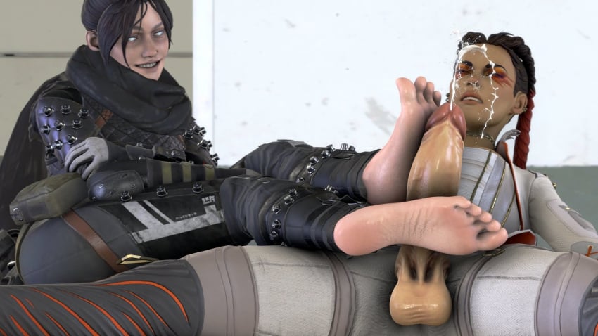 1futa 1girls 3d apex_legends dark-skinned_futanari dark_skin feet female foot_fetish footjob futanari koolsfm loba loba_(apex_legends) smile wraith_(apex_legends)