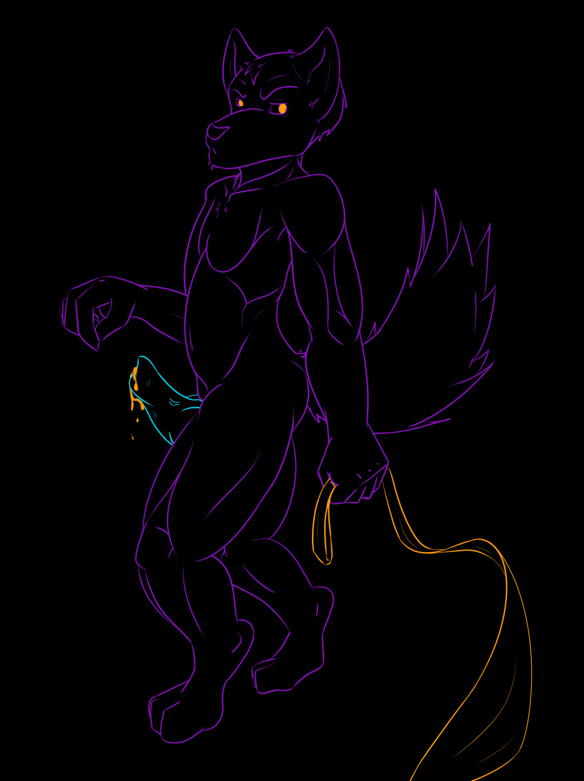 anthro black_background canine cum fur furry hi_res knot looking_at_viewer male male_only muscles orange_eyes pet plain_background purple sekotta solo wolf