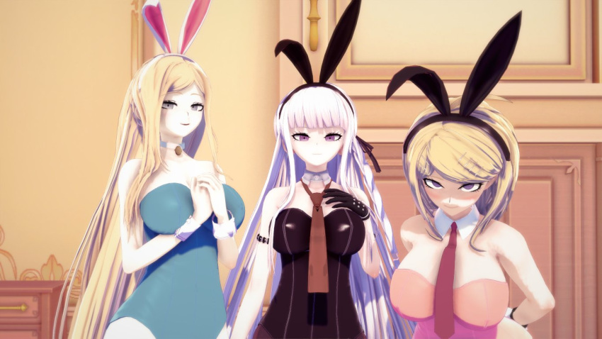 3d 3girls akamatsu_kaede big_breasts blonde_hair bookie breasts bunny_ears bunny_girl bunnysuit danganronpa danganronpa_2:_goodbye_despair danganronpa_v3 female female_only gloves grey_eyes kirigiri_kyouko koikatsu lavender_hair long_hair looking_forward multiple_girls purple_eyes short_hair smile smiling sonia_nevermind straight_hair tagme year_of_the_rabbit