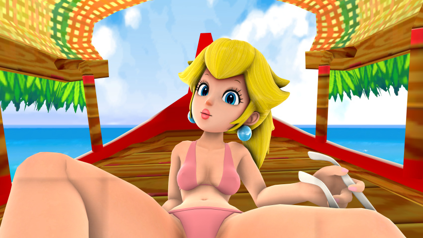 3d 3dcringe bikini blonde_hair mario_(series) nintendo ponytail princess_peach sfm super_mario_sunshine swimsuit