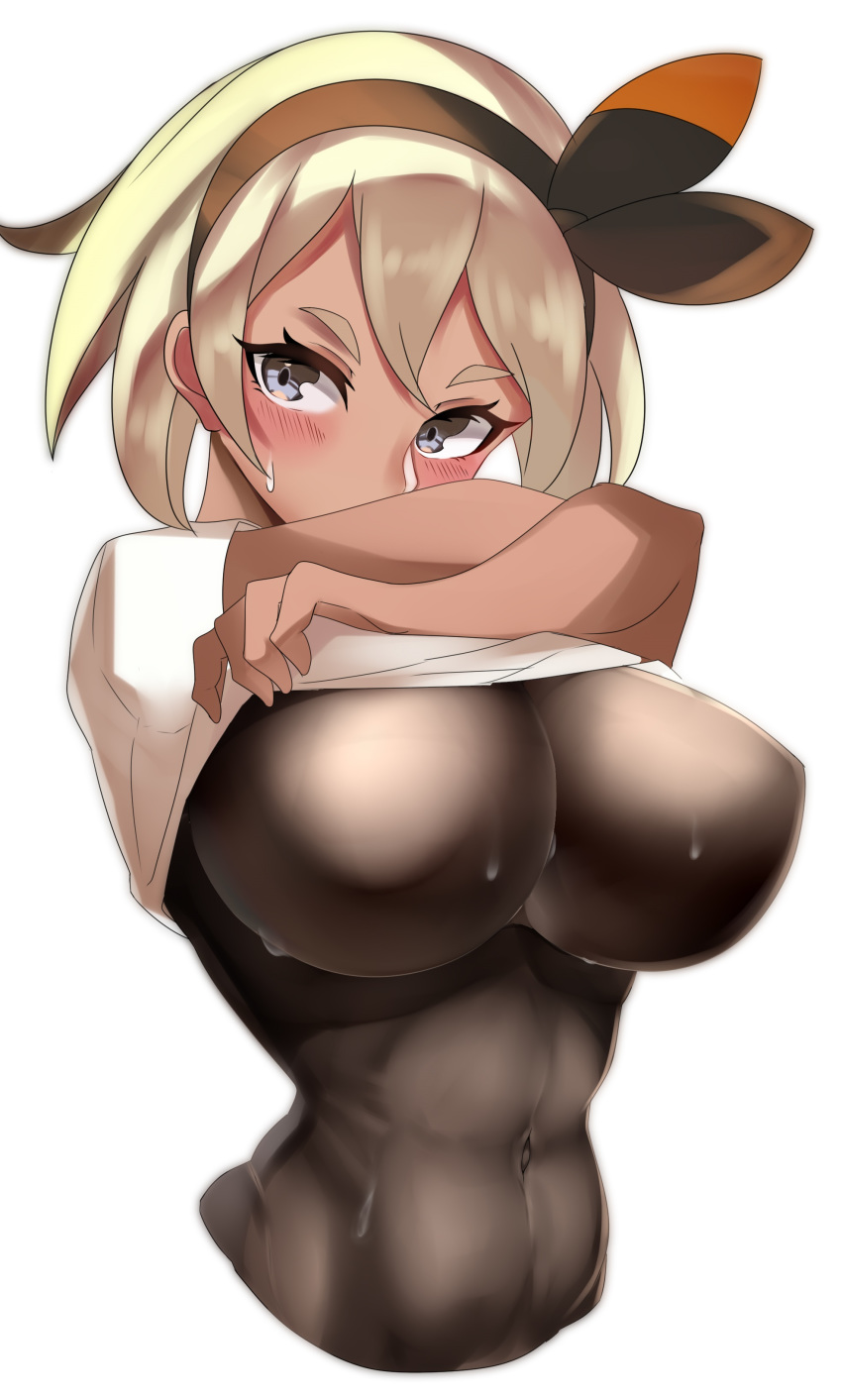 bea_(pokemon) big_breasts clothed_female female female_focus female_only nintendo nipples nipples_visible_through_clothing pokemon pokemon_ss short_hair solo solo_female solo_focus tea_texiamato