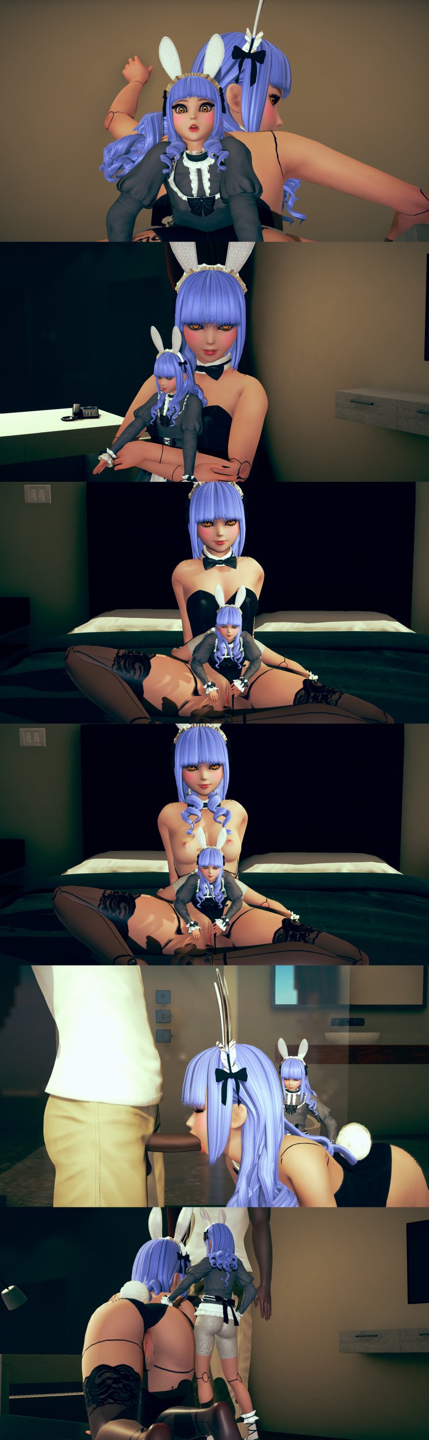 3d all_fours angelic_amber breasts dark_skin doll doll_joints heartless honey_select kingdom_hearts large_ass on_bed oral presenting pussy roseza size_difference smile