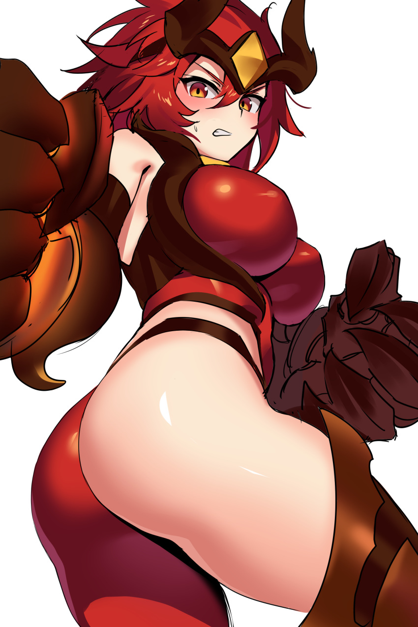 angry ass blush dragon_avatar_vishuvac_(guardian_tales) guardian_tales large_breasts ndgd red_hair thick_thighs upset vishuvac_(guardian_tales)