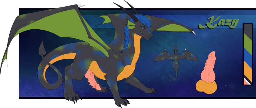 2020 alpha_channel archery_(artist) blue_hair claws digital_media_(artwork) dragon feral genitals hair hi_res horn male membrane_(anatomy) membranous_wings model_sheet penis scalie solo western_dragon wings