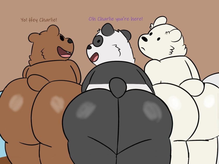 4:3 anthro ass ass_up big_butt cartoon_network dialogue english_text giant_panda grizzly_(wbb) group ice_bear looking_at_viewer looking_back male male/male mammal panda_(wbb) pawsbrush polar_bear take_your_pick text ursid ursine we_bare_bears