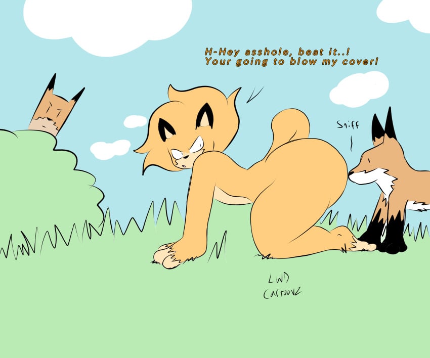 1boy alien big_ass big_butt bubble_ass bubble_butt butt_sniffing dafimos_fang dat_ass dialogue disguise fat_ass femboy fox furry furry_only huge_ass huge_butt looking_back lwd_cartoonz male male_only on_all_fours original_character outdoors solo thick_ass thick_legs thick_thighs