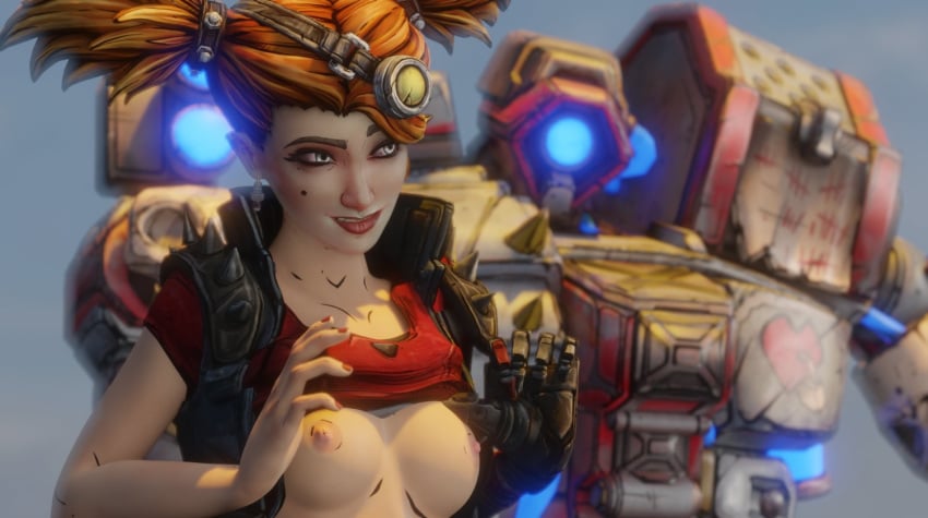 1girls 3d borderlands borderlands_3 deathtrap fatcat17 flashing gaige_(borderlands) red_hair small_breasts solo_female tagme