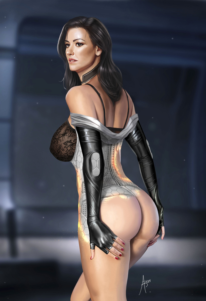 1girls arion69 ass ass_grab bioware black_hair bottomless bra choker dat_ass female female_only human human_only large_breasts mass_effect mass_effect_2 mass_effect_3 miranda_lawson nanosuit sideboob solo yvonne_strahovski