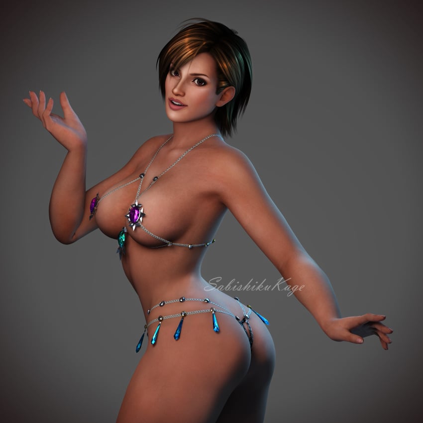 1girls 3d ass brown_eyes brown_hair curvy dancer dark-skinned_female dead_or_alive female jewelry jewelry_only large_breasts lisa_hamilton sabishikukage twisting venus_bikini voluptuous