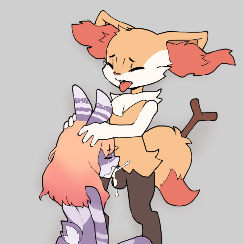 1:1 2020 anthro anthro_on_anthro balls bodily_fluids braixen closed_eyes cum cum_in_mouth cum_inside dipstick_tail duo fellatio female finegan fur genital_fluids genitals grey_background hair hand_on_head hi_res inner_ear_fluff lagomorph leporid long_hair looking_pleasured male mammal multicolored_tail nintendo oral orange_body orange_fur orange_hair orgasm orgasm_face penile pillarbox pokémon_(species) pokemon pokemon_(species) portrait purple_body purple_fur rabbit scut_tail sex simple_background stick straight stripes three-quarter_portrait tongue tongue_out tuft video_games white_stripes