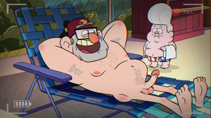 2boys american_flag_shorts artist_request being_filmed boner chaise_lounge chubby_male clothed_male_nude_male cmnm disney disney_channel erection facial_hair fat_male fez five_o'clock_shadow freckles full_body gideon_gleeful glasses gravity_falls grey_hair hat_only headwear_only male/male male_only middle_eastern_clothing mouth_open nude old_man outdoors pompadour poolside reclining recording screencap screenshot_edit size_difference smooth_skin square_glasses standing stanley_pines swim_trunks swimming_trunks thin_penis topless towel turkish_clothing turkish_hat uncensored viewfinder white_hair yellow_teeth