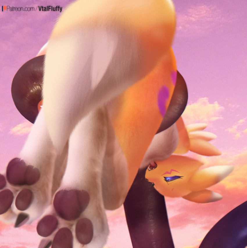 censored digimon digimon_(species) female fur_markings furry hi_res highres open_mouth patreon patreon_username pawpads penetration renamon tentacle twintails v-tal vaginal_penetration yellow_fur