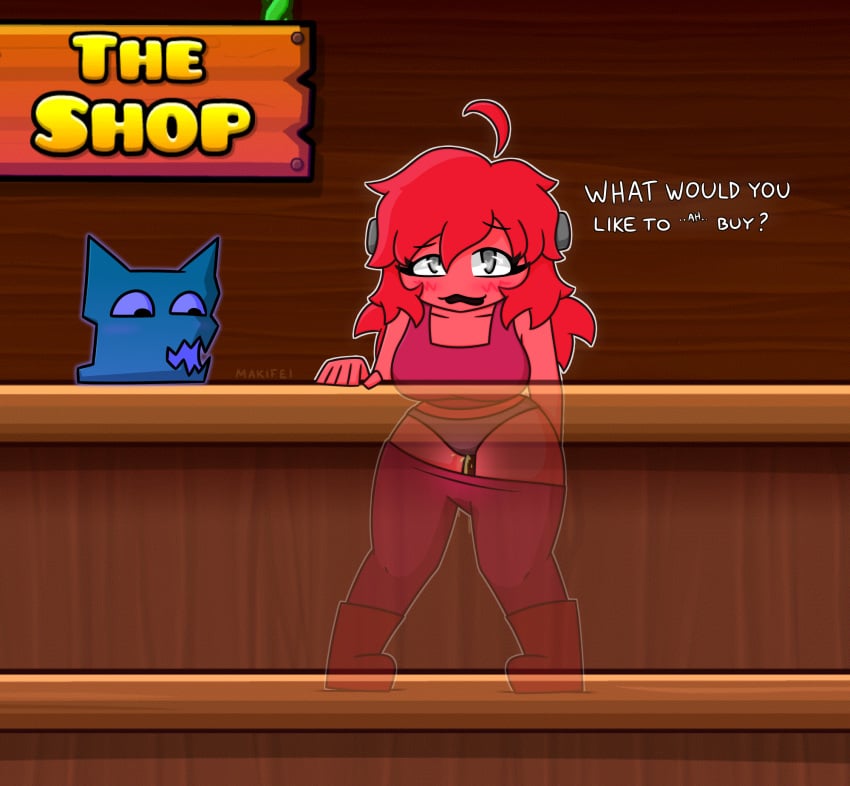 1girls 2020 anthro blush boots clothed clothing cube_110_(geometry_dash) female geometry_dash grey_eyes makifei omorashi opacity open_mouth panties pants pants_pulled_down peeing peeing_self pogchamp pulling_down_pants red_boots red_hair red_skin rule_63 see-through shopkeeper_(geometry_dash) standing urine watersports wet_panties wetting x-ray