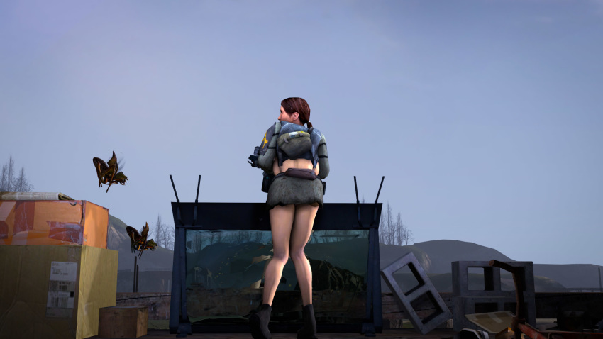 1girls 3d antlion artist_request ass ass_up beach big_breasts boots citizen evening female female_only half-life half-life_2 human human_female human_only leaning looking_back machine_gun rebel solo source_filmmaker white_skin